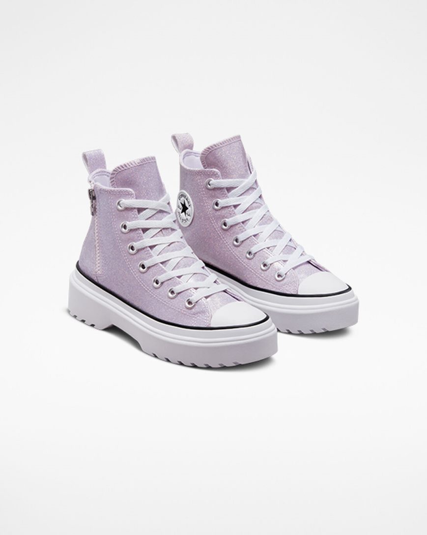 Girls' Converse Chuck Taylor All Star Lugged Lift Glitter High Top Platform Shoes Purple / White / Black | AU E5C83L